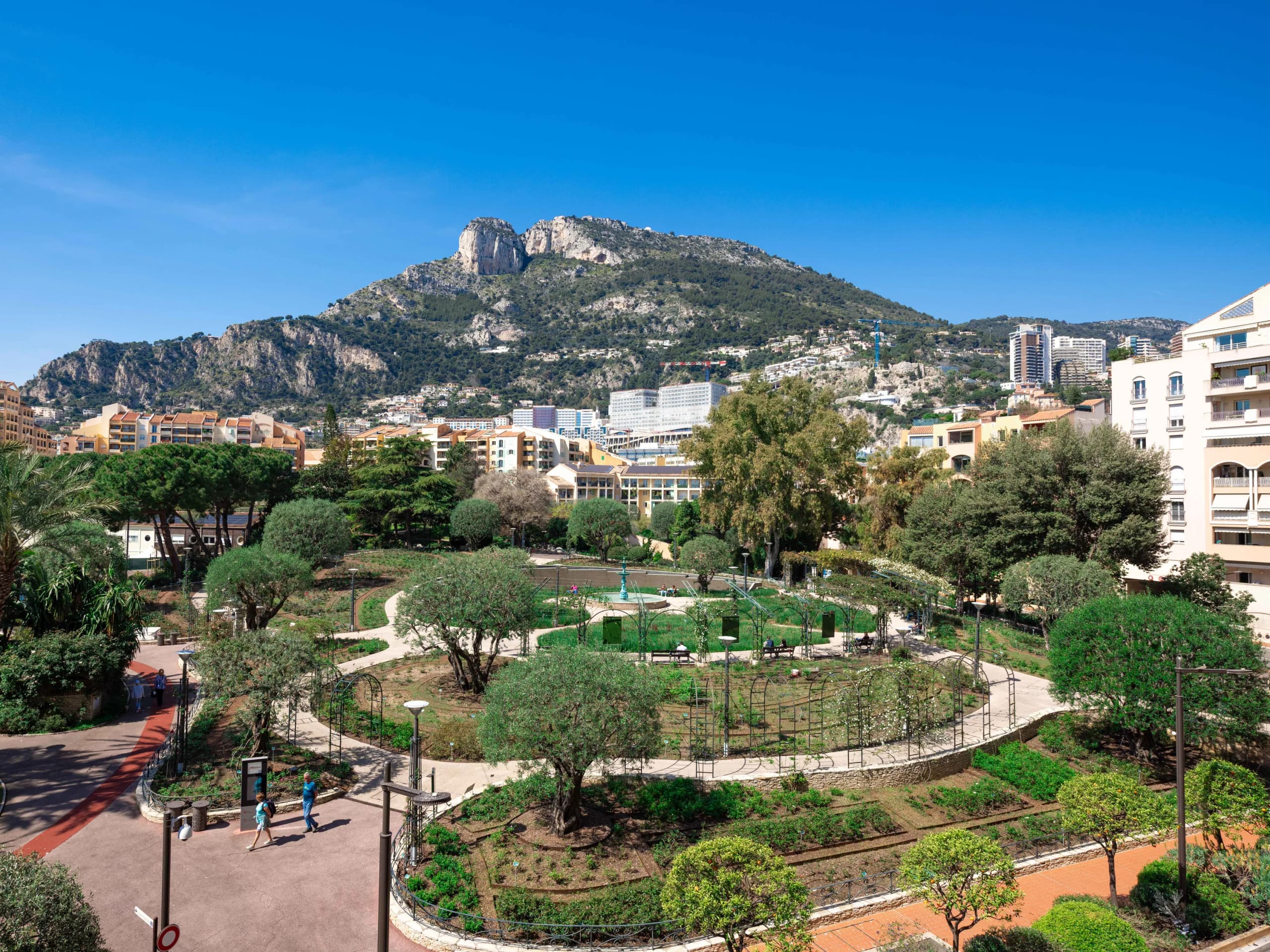 Terraced gardens on the western hillside, with the ridge above and the Principality falling away below.